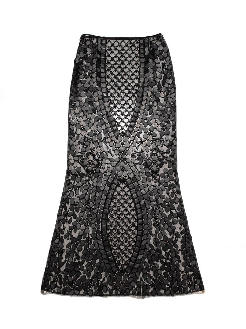 Fendi Mesh Mosaic Applique Maxi Skirt Black-designer resale