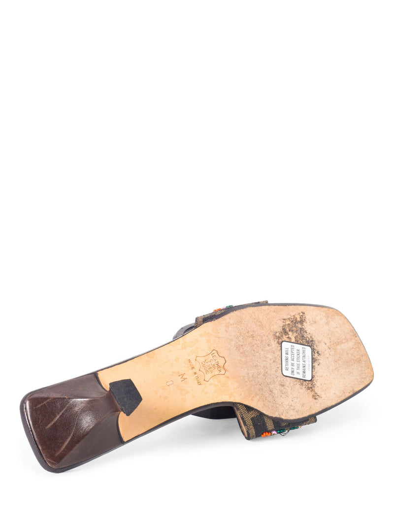 Fendi Monogram Zucca Beaded Kitten Heel Sandals Brown-designer resale