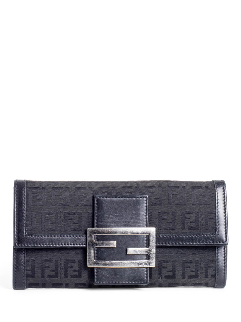 Fendi Monogram Zucchino Continental Flap Long Wallet Black-designer resale