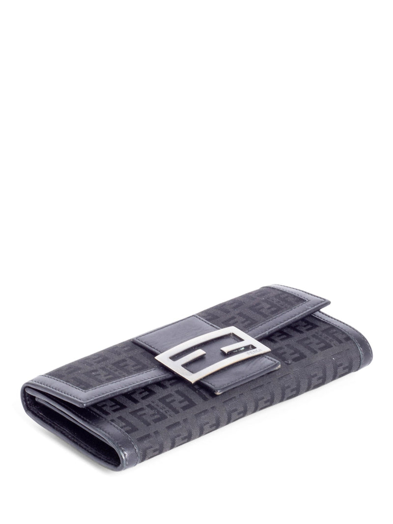 Fendi Monogram Zucchino Continental Flap Long Wallet Black-designer resale
