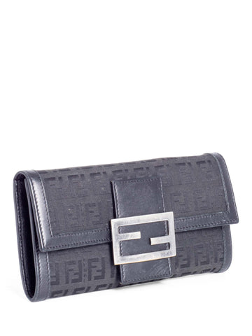 Fendi Monogram Zucchino Continental Flap Long Wallet Black-designer resale