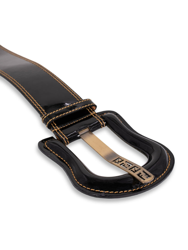 Fendi Patent Leather Zucca Oversized B Belt Black-designer resale