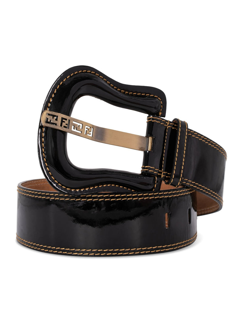 Fendi Patent Leather Zucca Oversized B Belt Black-designer resale