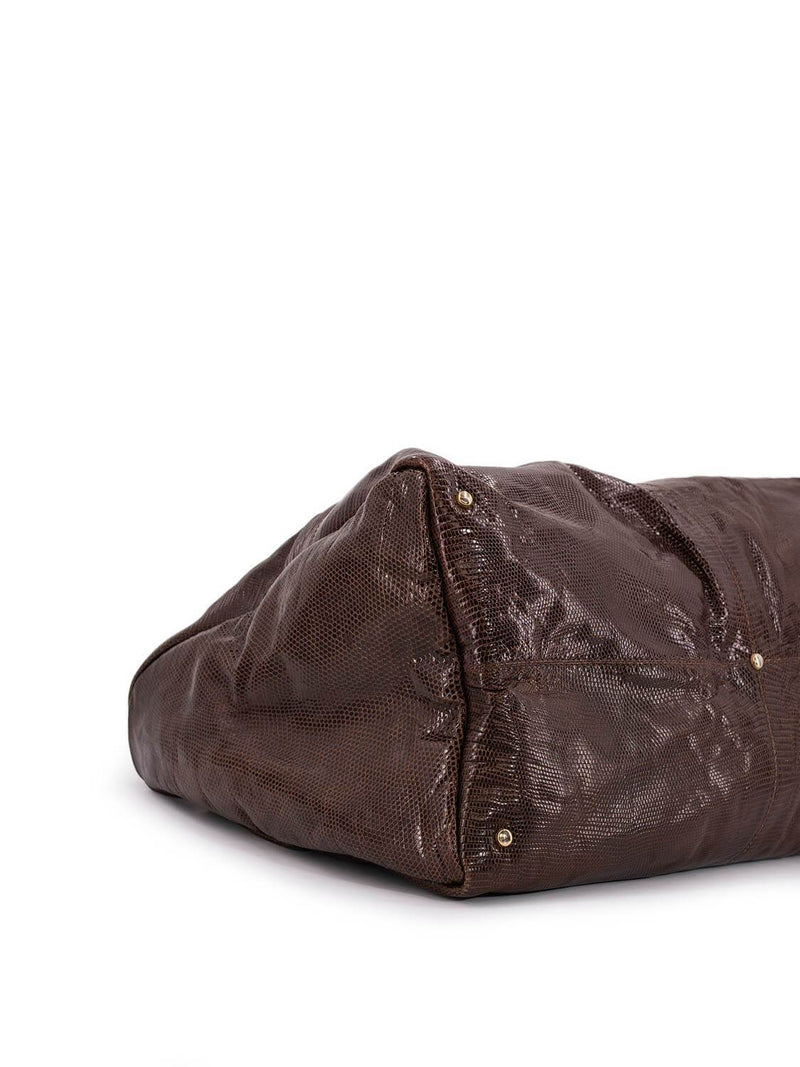 Fendi Shiny Lizard Large Zucca Weekender Travel Bag Brown-designer resale