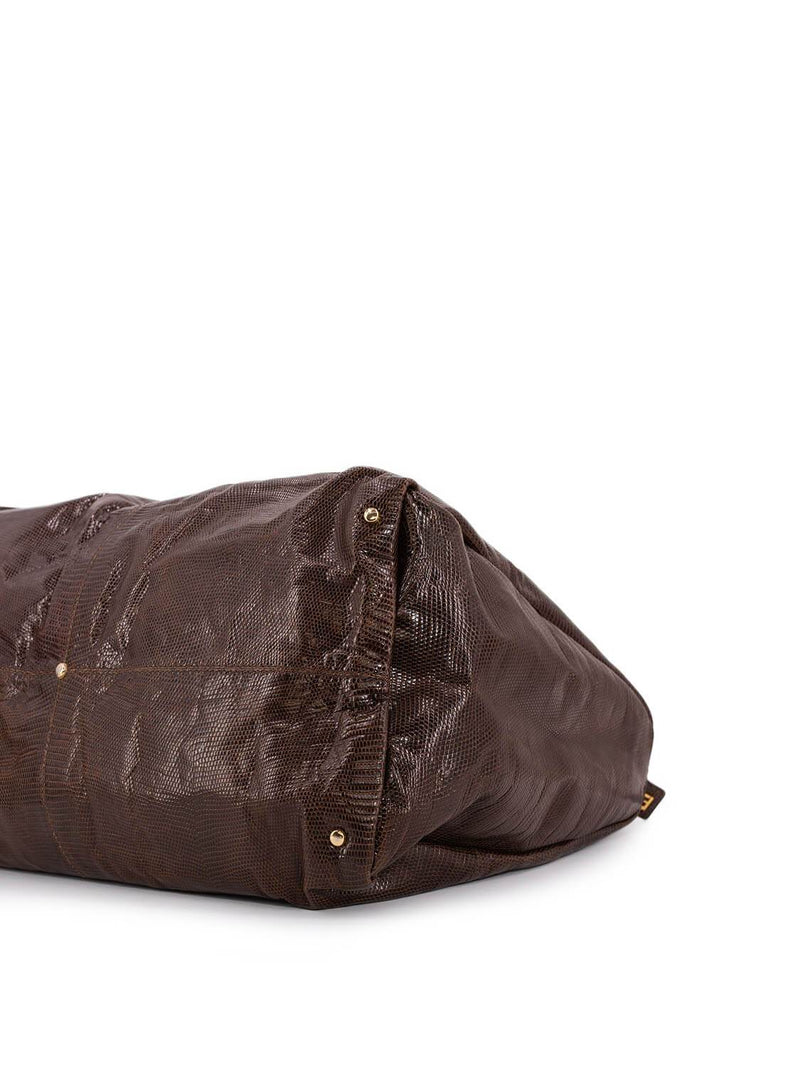 Fendi Shiny Lizard Large Zucca Weekender Travel Bag Brown-designer resale