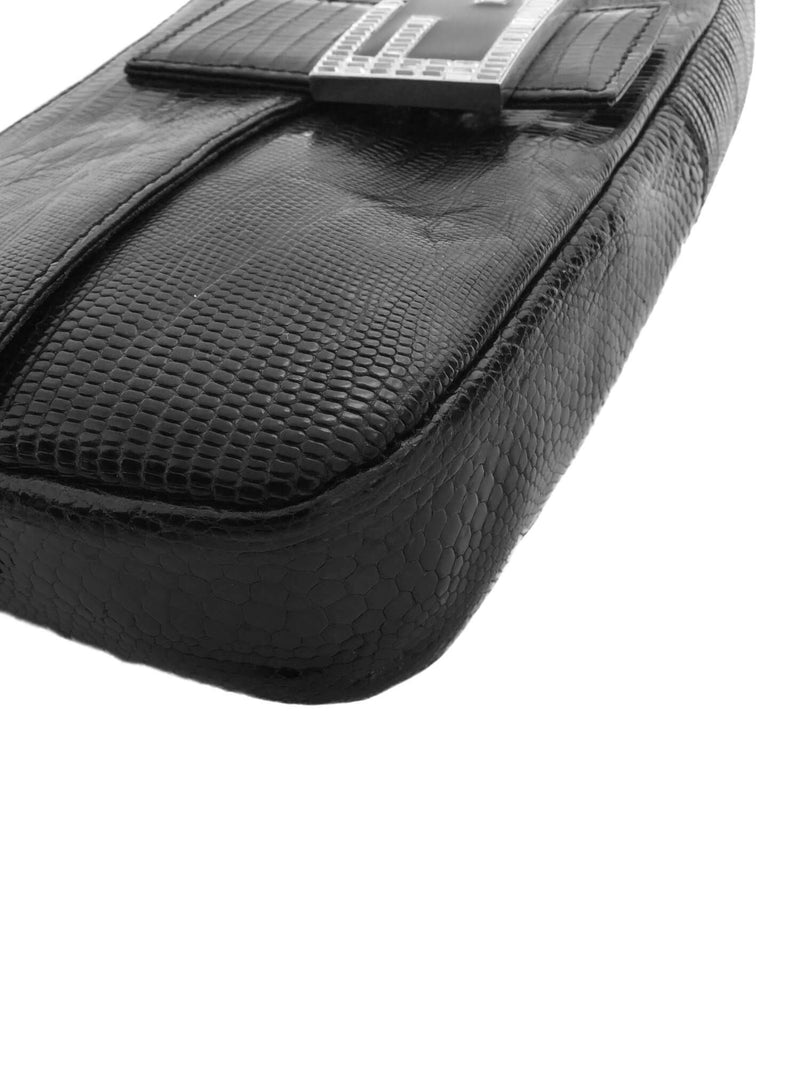 Fendi Snakeskin Flap Bag Swarovski Crystals Black-designer resale