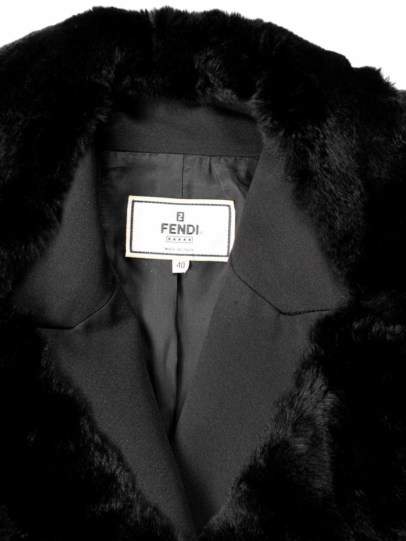 Fendi Wool Fitted Double Breasted Mink Collar Jacket Black-designer resale