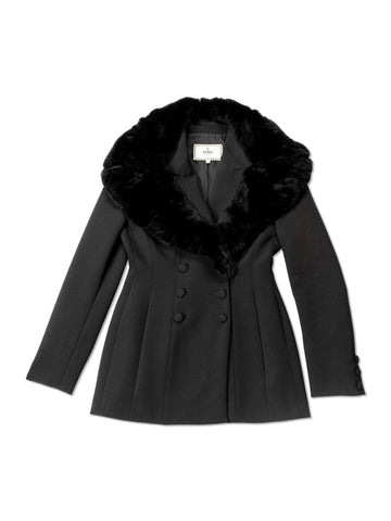 Fendi Wool Fitted Double Breasted Mink Collar Jacket Black-designer resale