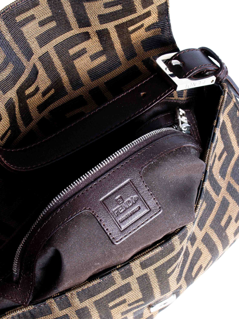 Fendi Zucca Flap Pochette Bag Brown