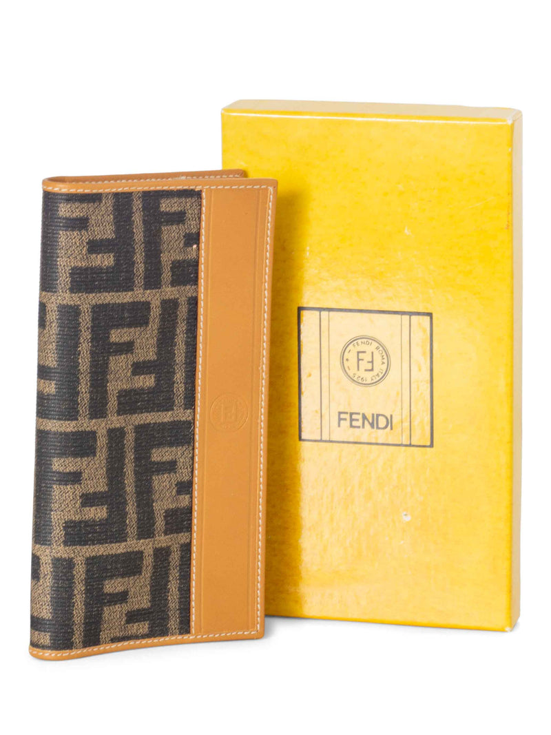 Fendi Zucca Leather Continental Long Check Book Cover Wallet Brown-designer resale