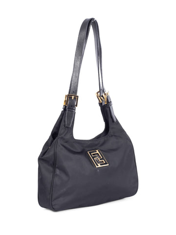 Fendi Zucca Logo Canvas Shoulder Bag Black-designer resale