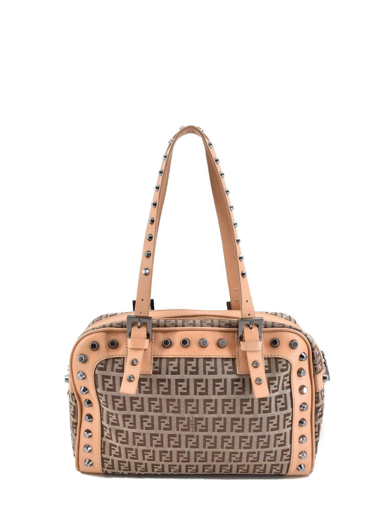 Fendi Zucca Studded Top Handle Bag Brown-designer resale