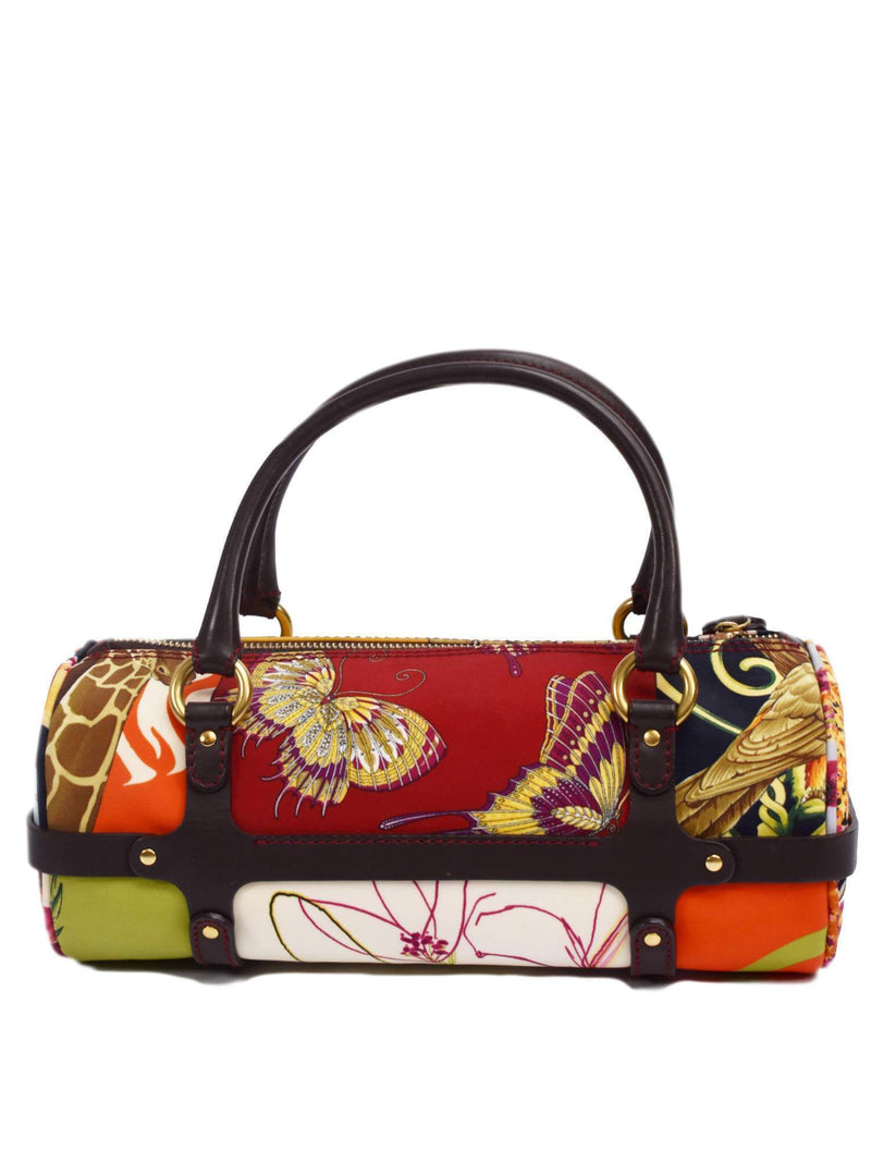 Fiera Print Multicolor with Brown Leather Trim Duffle Bag-designer resale