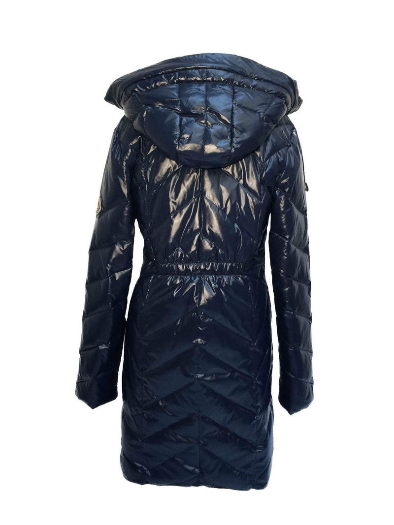Fitted Shiny Blue Quilted Down Parka Coat Hood-designer resale