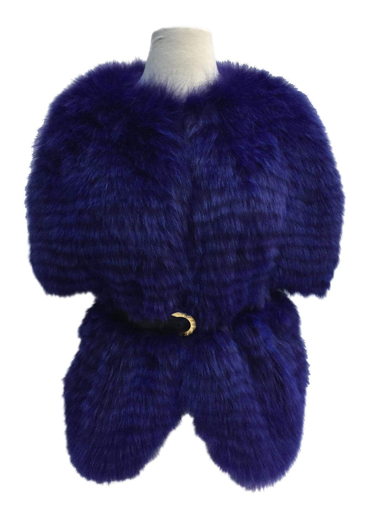 Fox Fur Cape Sleeve Vest Coat Blue-designer resale