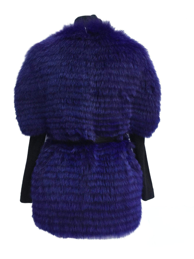 Fox Fur Cape Sleeve Vest Coat Blue-designer resale
