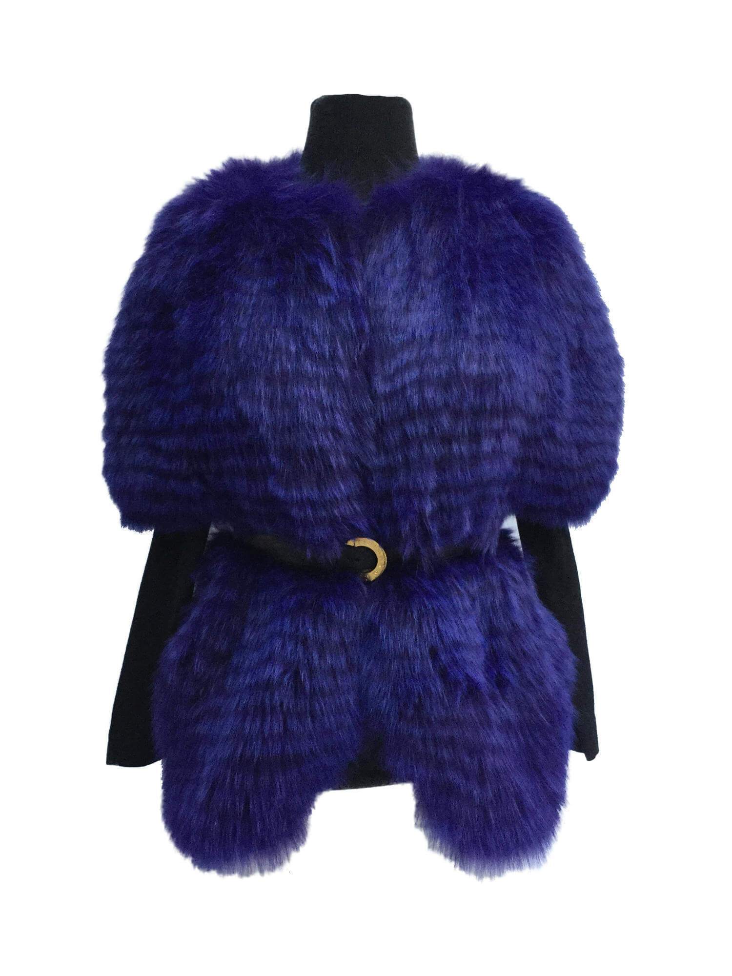 Fox Fur Cape Sleeve Vest Coat Blue-designer resale