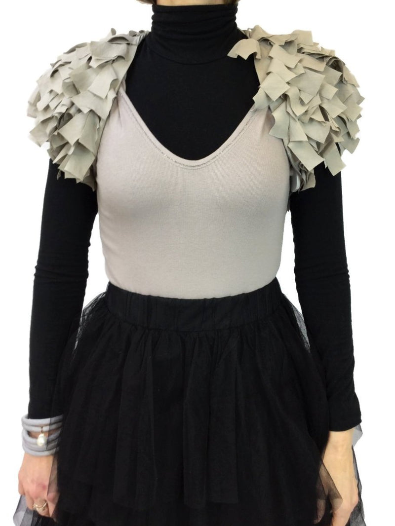 Fringed Crop Taupe Silk Bolero-designer resale