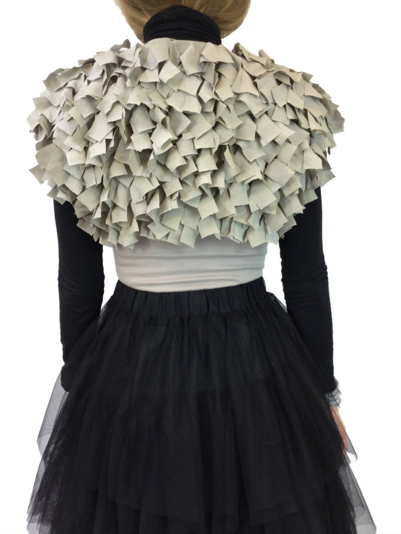 Fringed Crop Taupe Silk Bolero-designer resale