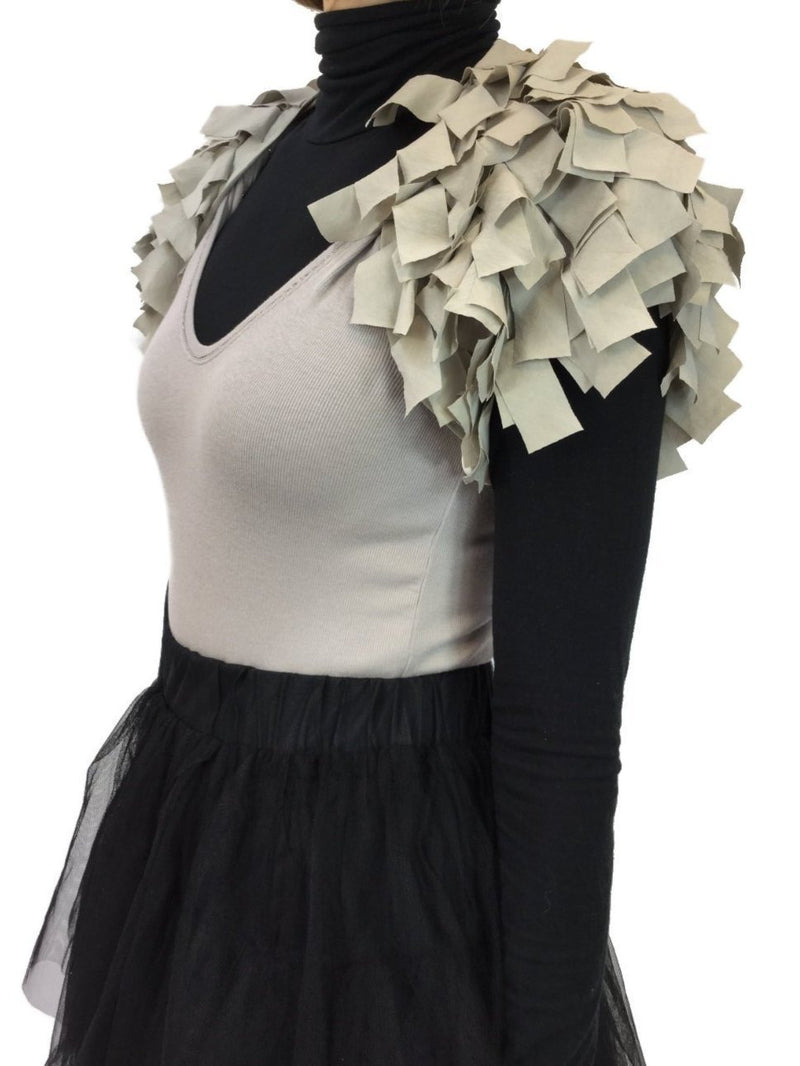 Fringed Crop Taupe Silk Bolero-designer resale