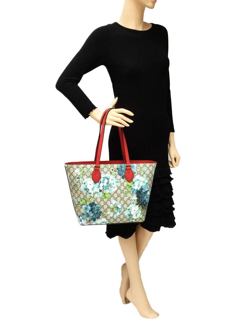 GG Supreme Monogram Blooms Tote Blue-designer resale