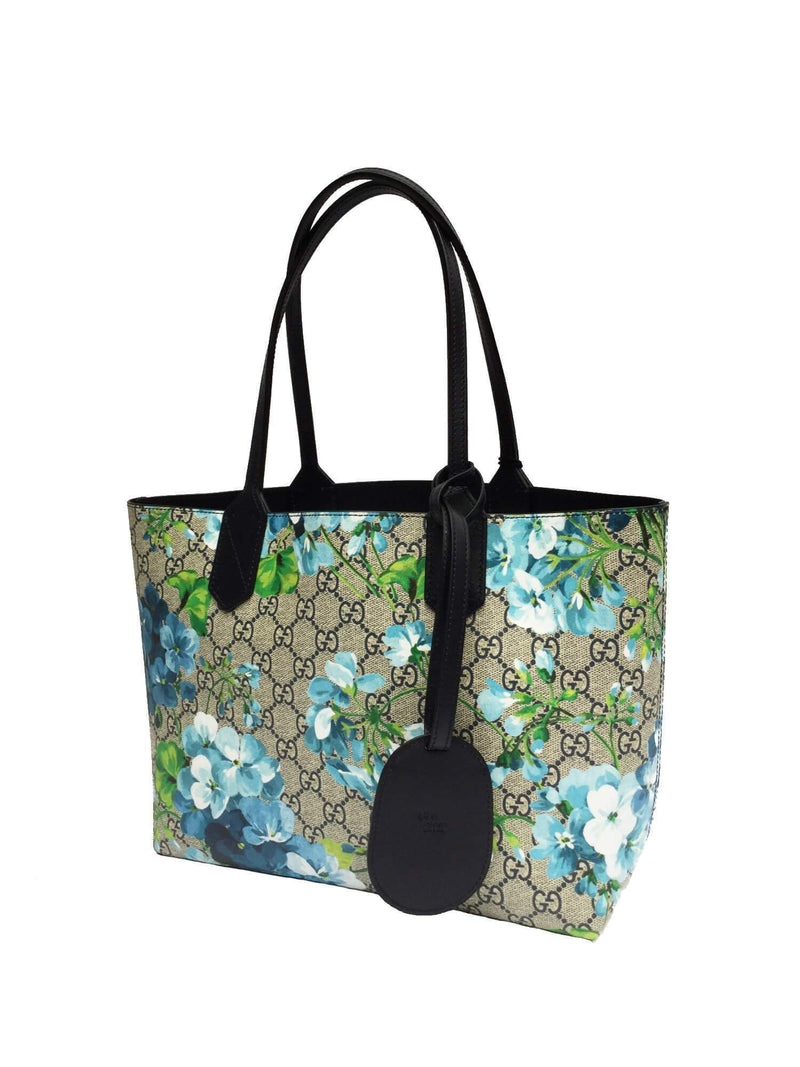 GG Supreme Monogram Blue Blooms Print Small Reversible Tote Bag-designer resale