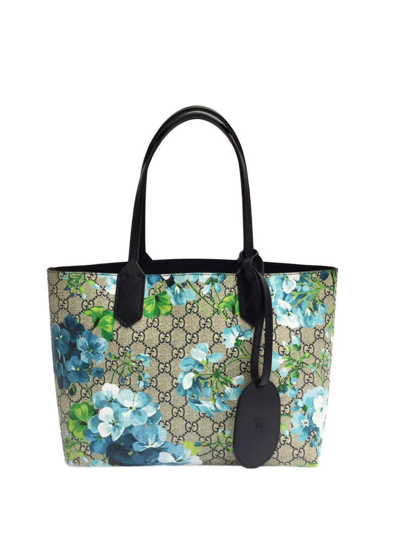 GG Supreme Monogram Blue Blooms Print Small Reversible Tote Bag