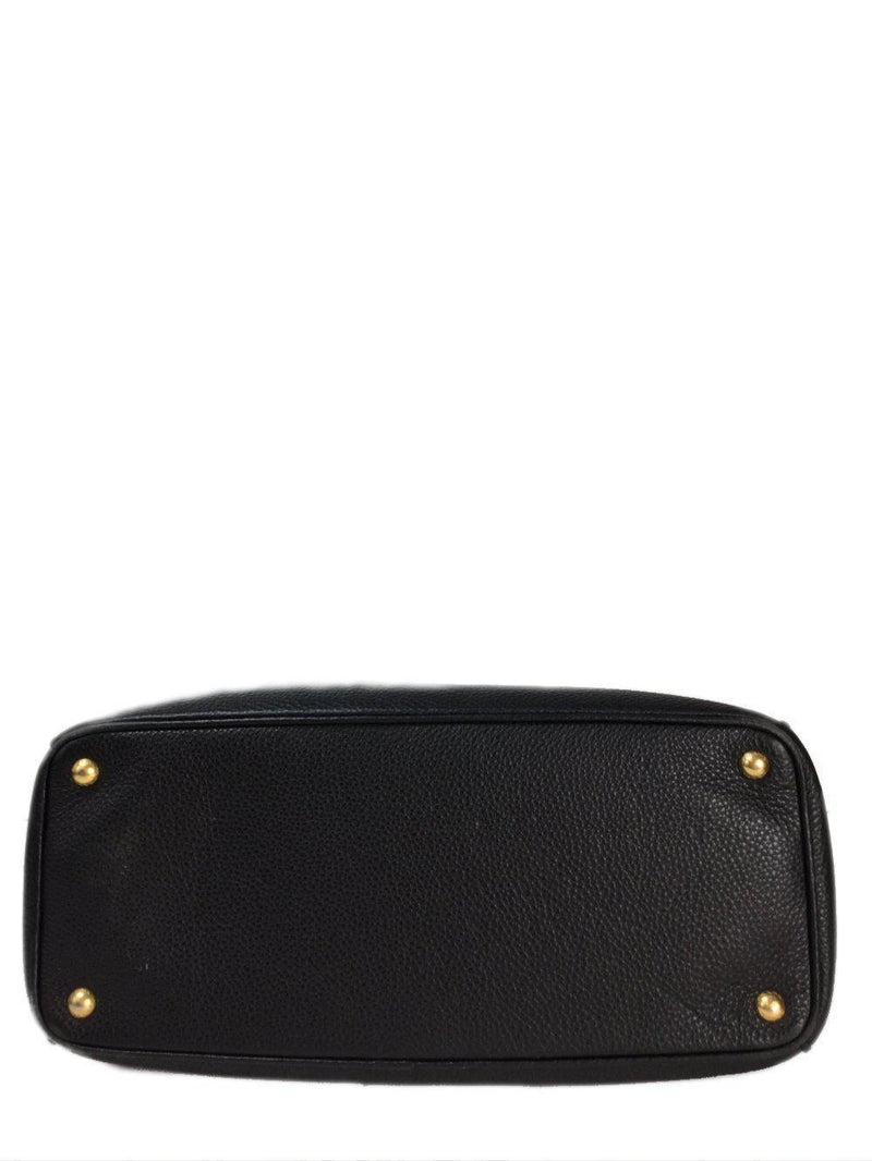 Galleria Tote Bag Black Pebbled Leather Strap Gold Hardware-designer resale