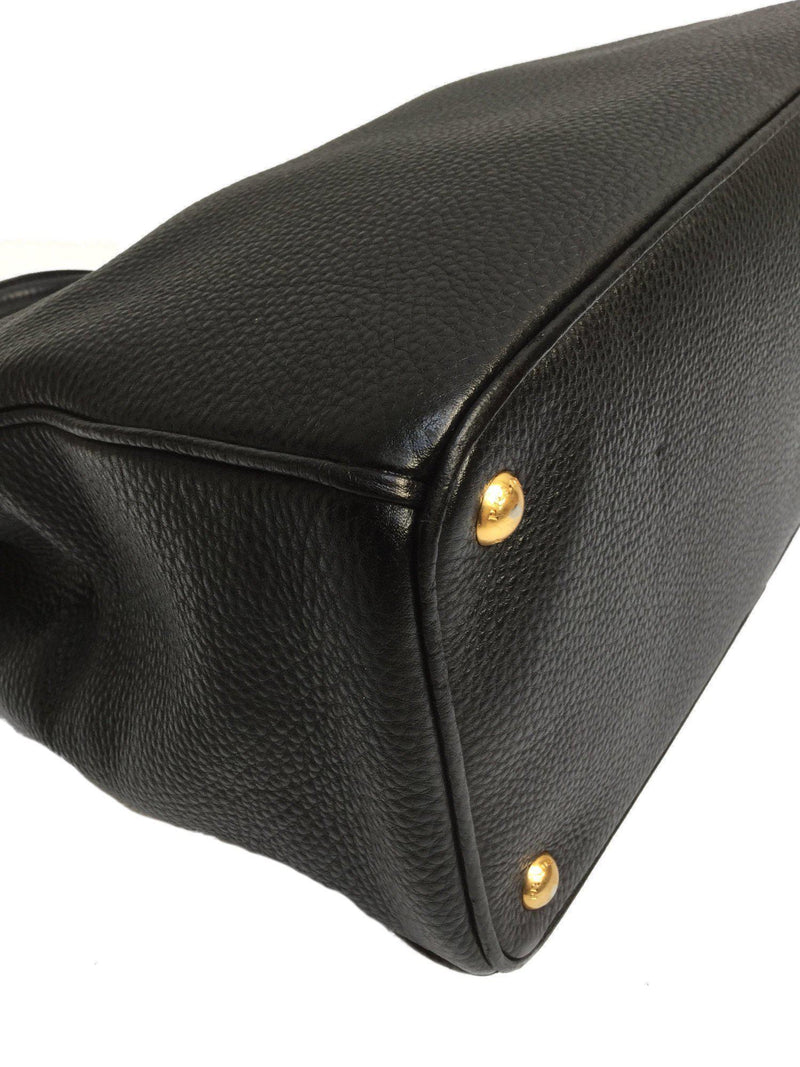 Galleria Tote Bag Black Pebbled Leather Strap Gold Hardware-designer resale