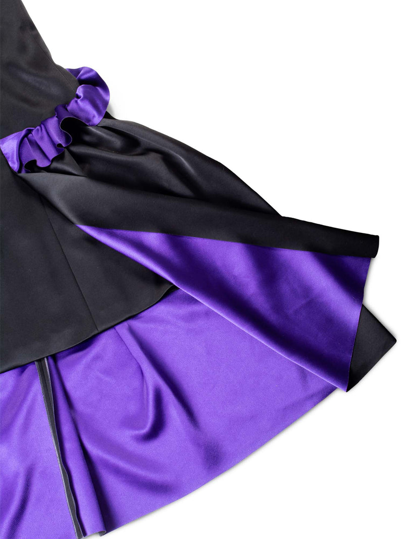 Giorgio Armani Satin High Low Ruffled Corset Evening Dress Black Purple-designer resale