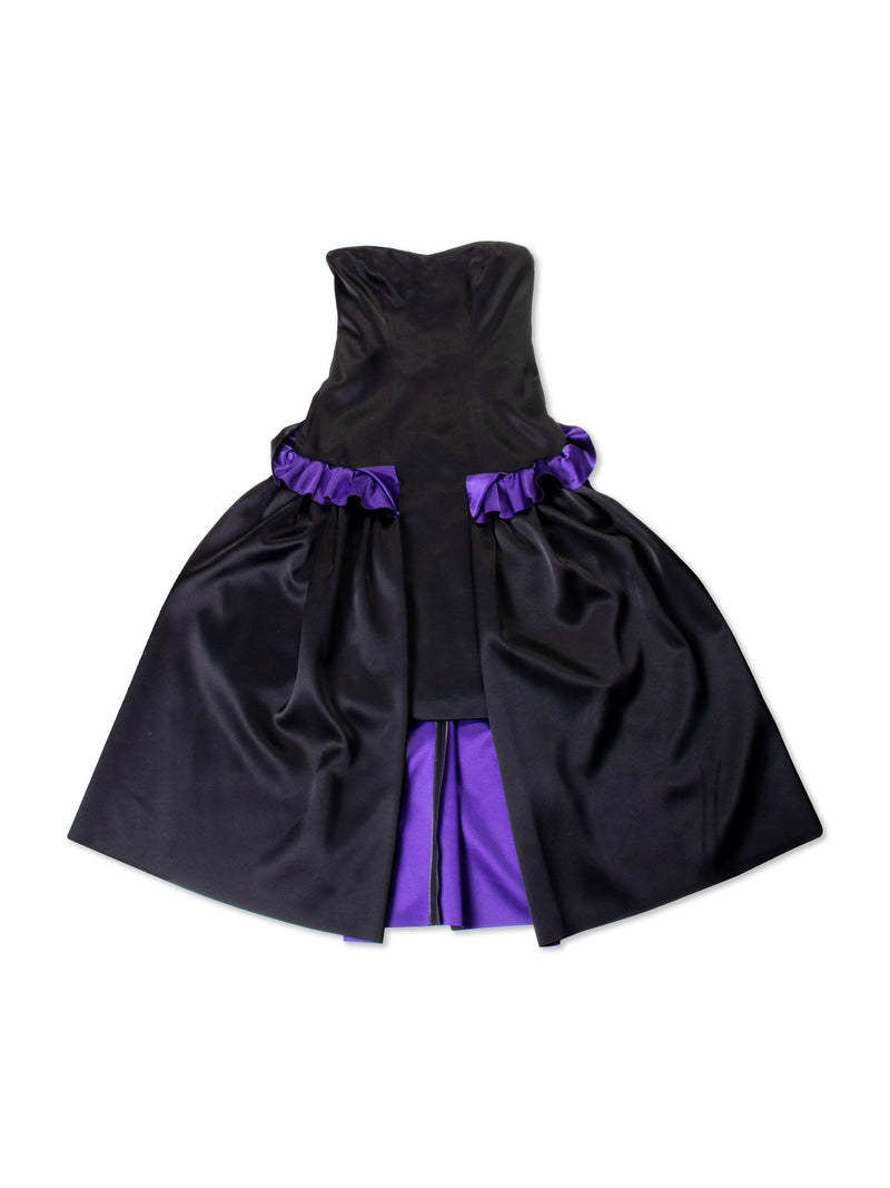 Giorgio Armani Satin High Low Ruffled Corset Evening Dress Black Purple Giorgio Armani Satin High Low Ruffled Corset Evening Dress Black Purple