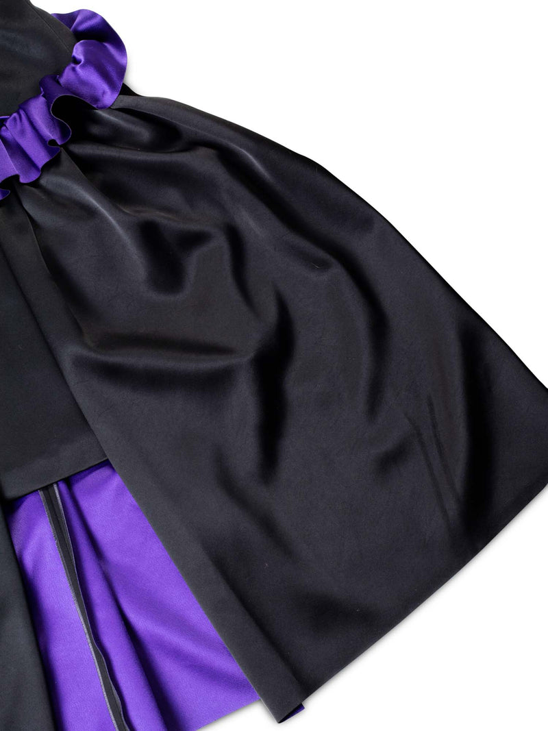 Giorgio Armani Satin High Low Ruffled Corset Evening Dress Black Purple-designer resale
