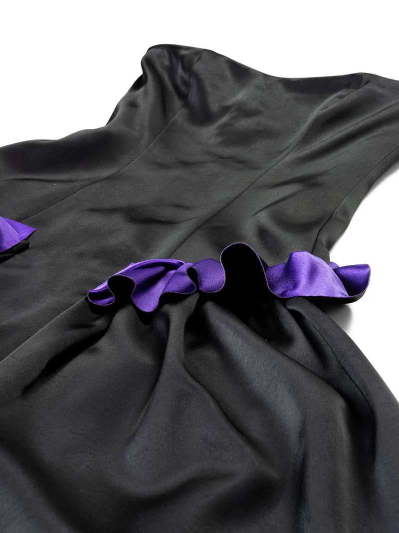 Giorgio Armani Satin High Low Ruffled Corset Evening Dress Black Purple Giorgio Armani Satin High Low Ruffled Corset Evening Dress Black Purple