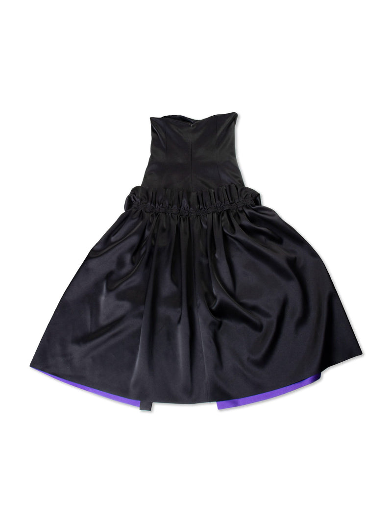 Giorgio Armani Satin High Low Ruffled Corset Evening Dress Black Purple Giorgio Armani Satin High Low Ruffled Corset Evening Dress Black Purple