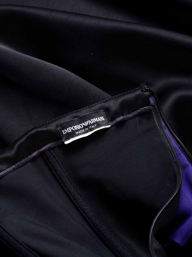 Giorgio Armani Satin High Low Ruffled Corset Evening Dress Black Purple Giorgio Armani Satin High Low Ruffled Corset Evening Dress Black Purple