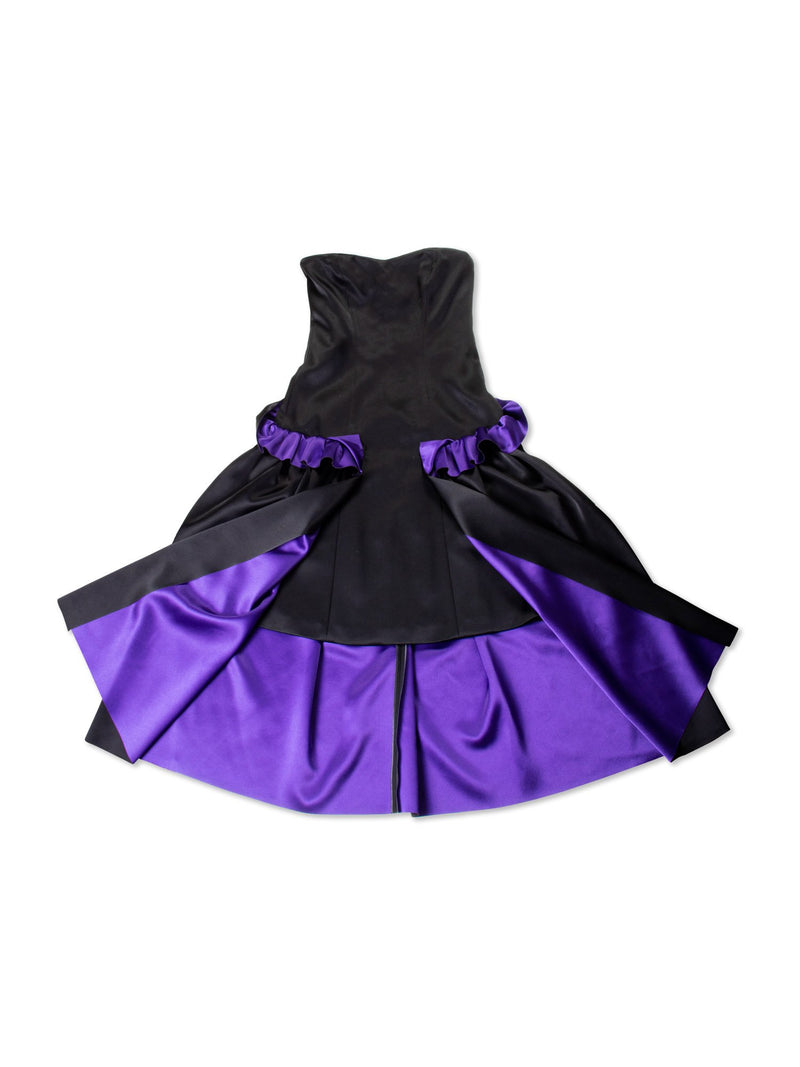 Giorgio Armani Satin High Low Ruffled Corset Evening Dress Black Purple Giorgio Armani Satin High Low Ruffled Corset Evening Dress Black Purple