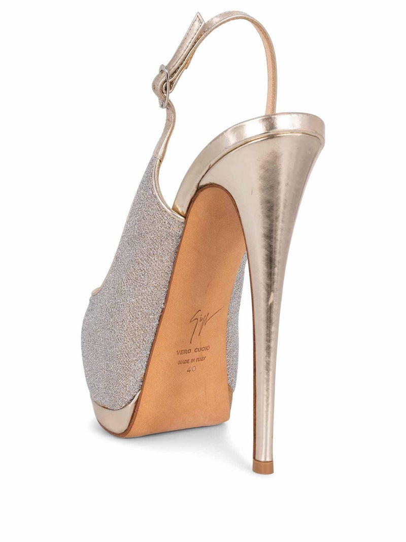 Giuzeppe Zanotti Sling Back Platform Heels Silver-designer resale