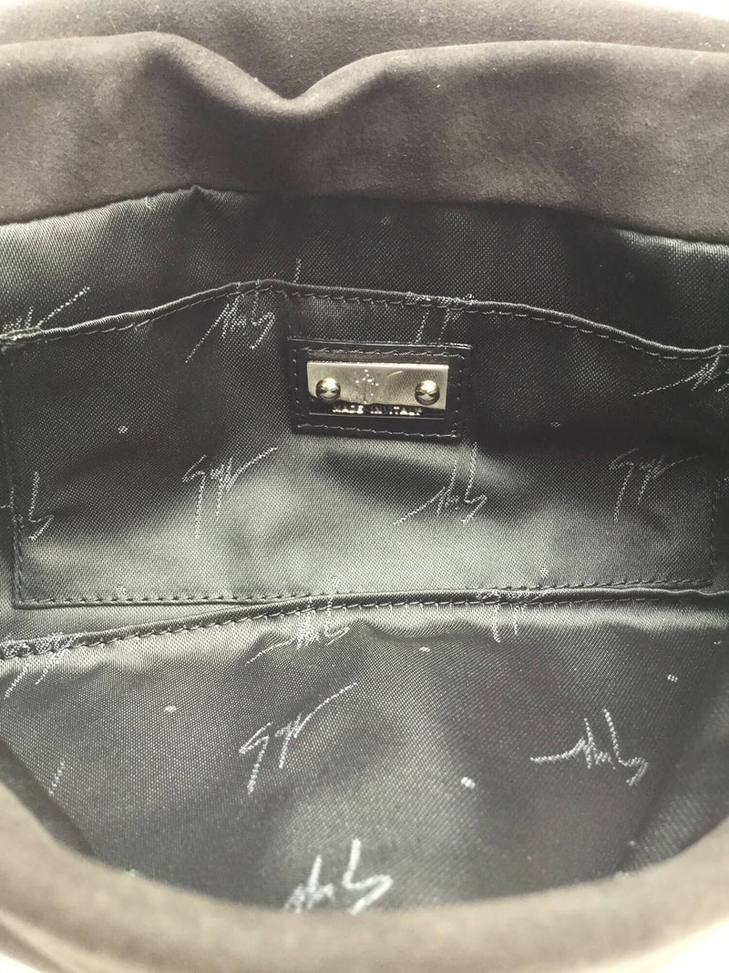 Giuzeppe Zanotti Suede Crystal Flap Clutch Bag Black-designer resale