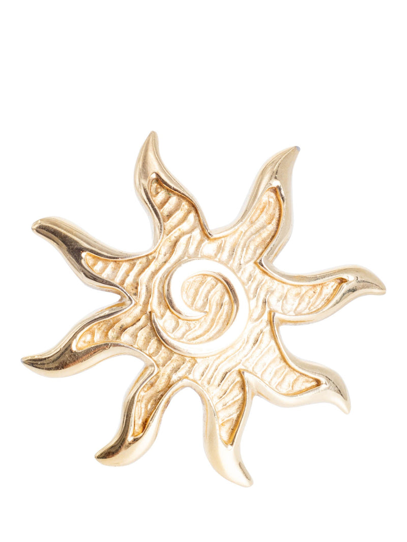Givenchy G Logo 24K Gold Plated Sun Brooch Pin Gold-designer resale