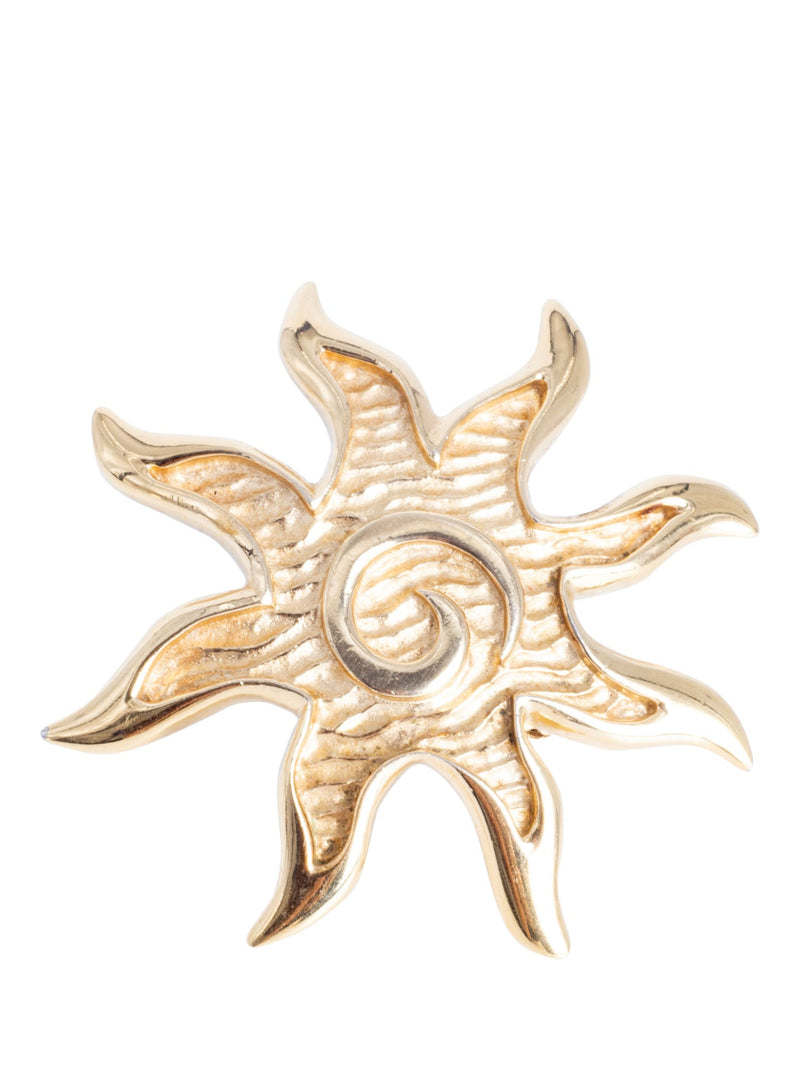 Givenchy G Logo 24K Gold Plated Sun Brooch Pin Gold-designer resale