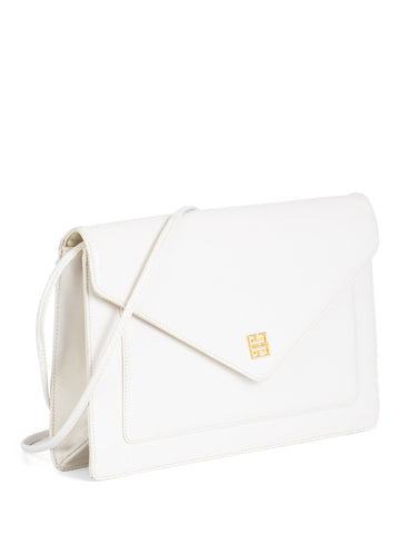 Givenchy Logo Leather Envelope Flap Messenger Bag Ivory-designer resale