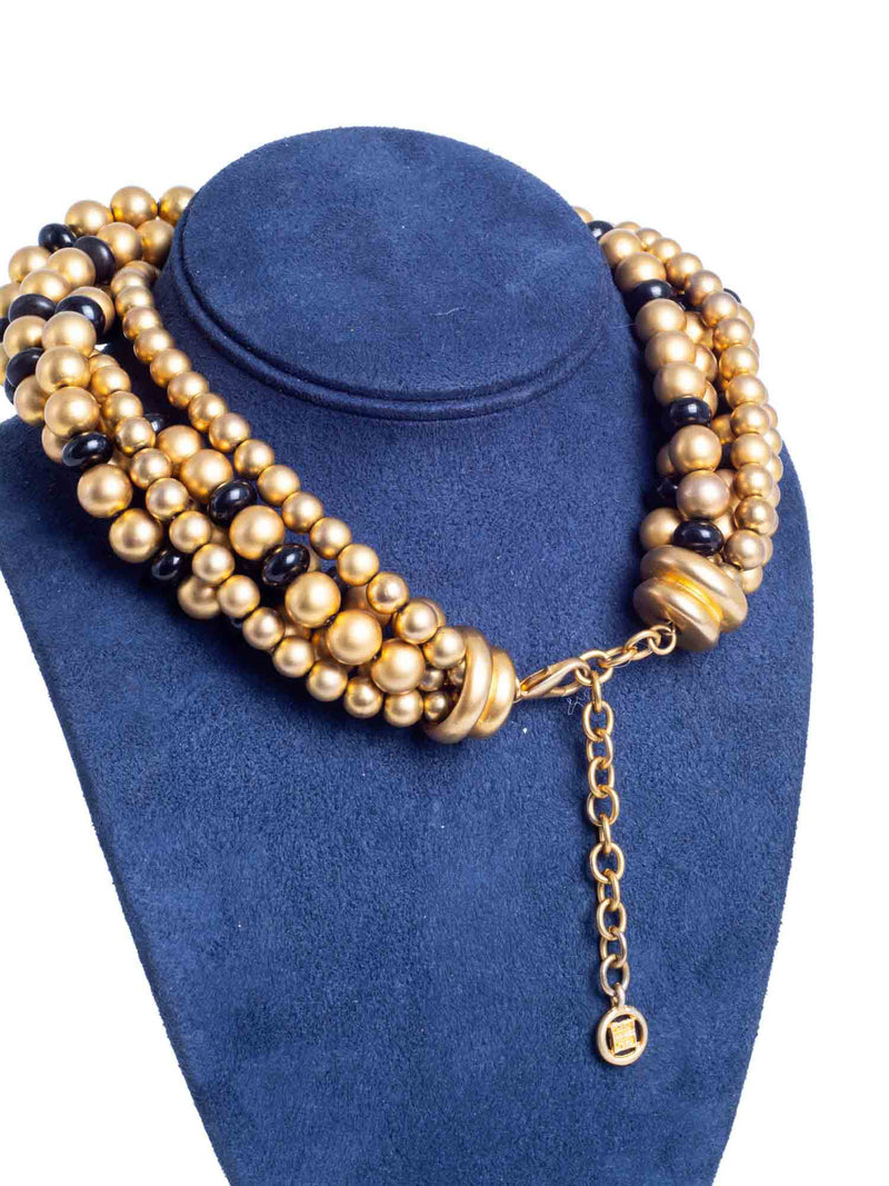 Givenchy Logo Multi Strand Choker Necklace Black Gold-designer resale