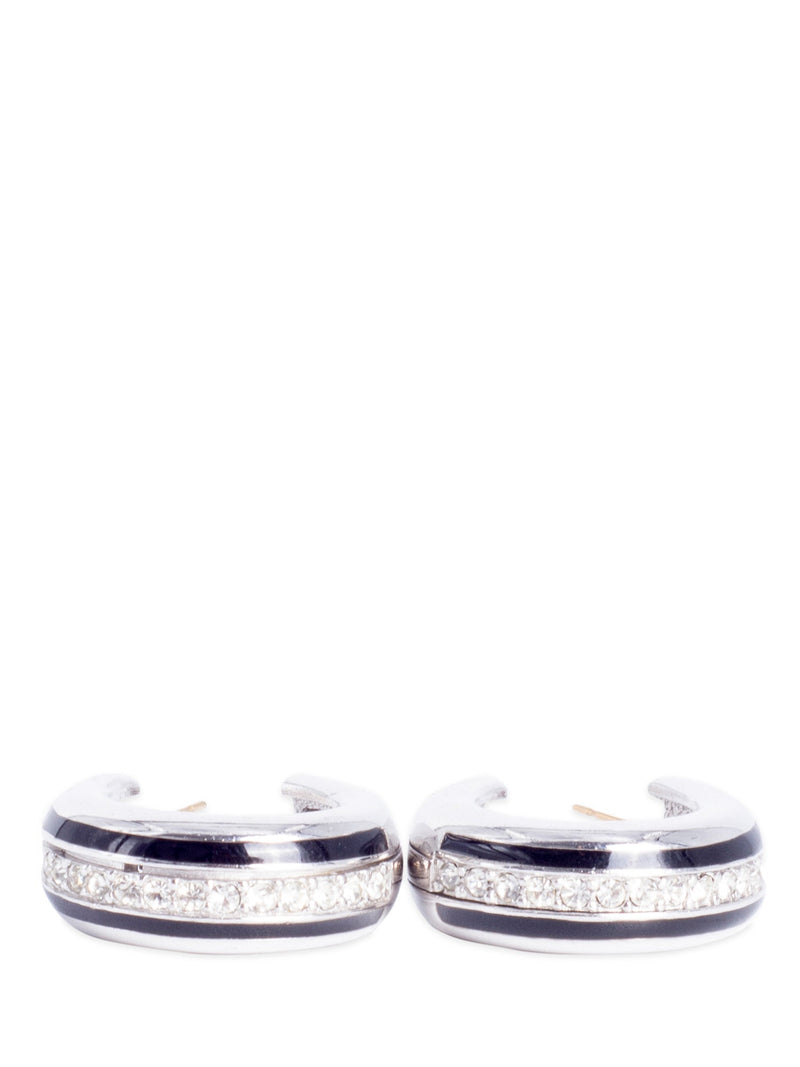 Givenchy Vintage Crystal Black Enamel Hoops Earrings-designer resale