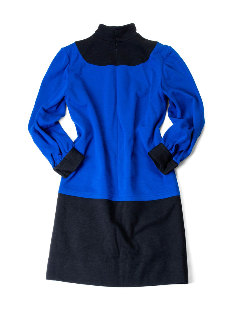 Givenchy Vintage Jersey Turtleneck Color Block Dress Blue Black-designer resale