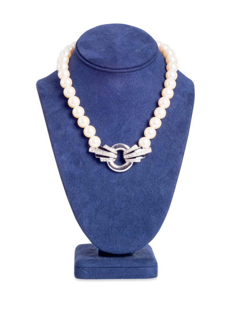Givenchy Vintage Pearl Black Enamel Crystal Artdeco Necklace White-designer resale