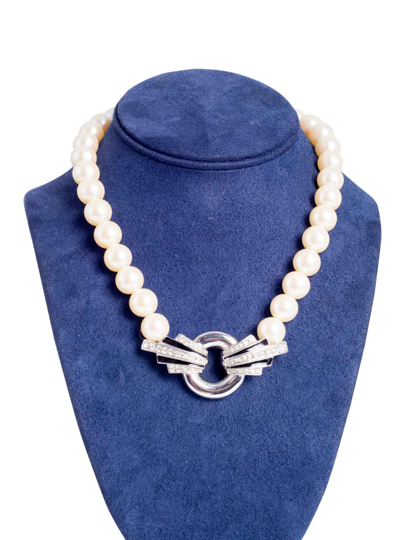 Givenchy Vintage Pearl Black Enamel Crystal Artdeco Necklace White-designer resale