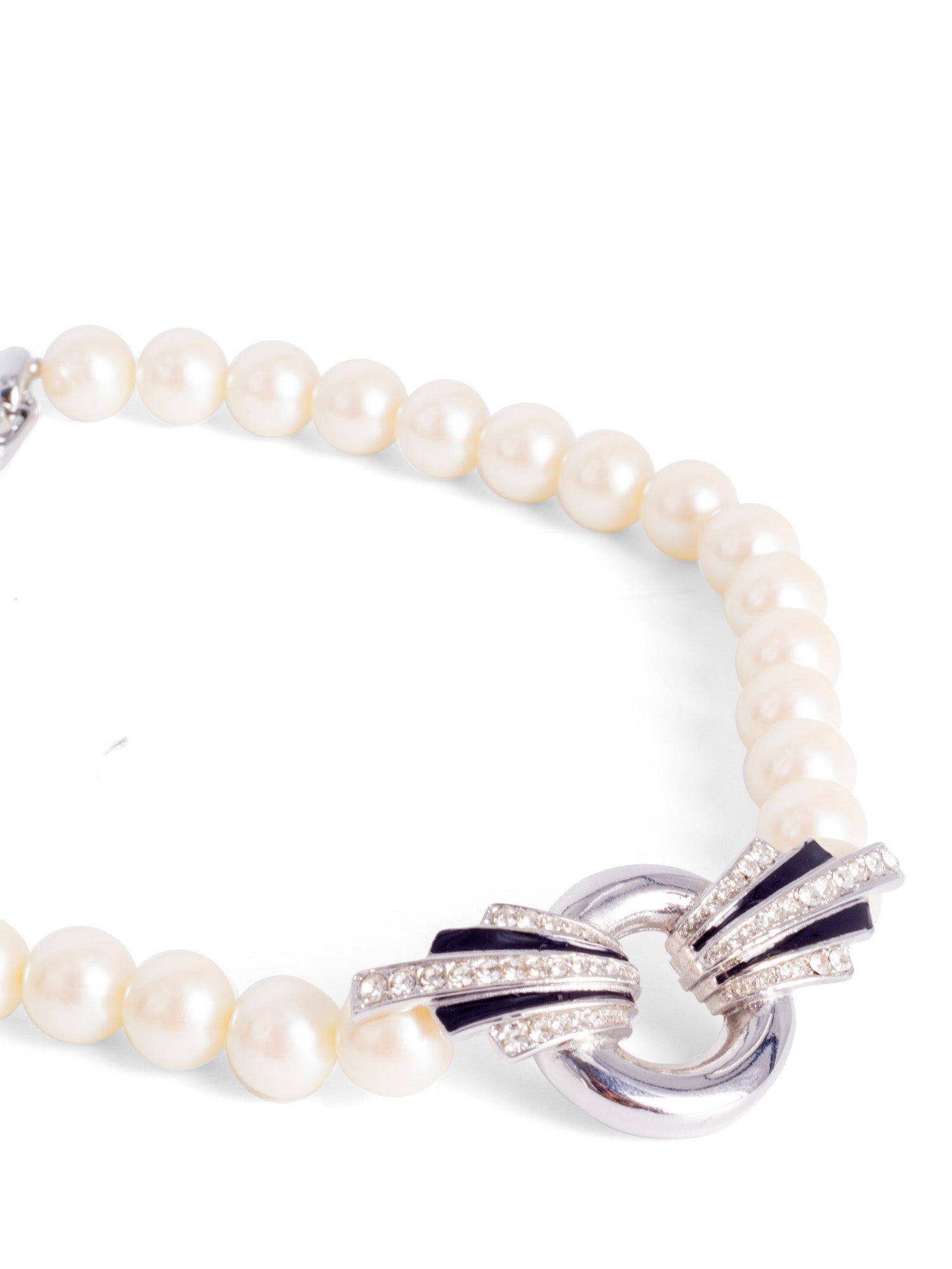Givenchy Vintage Pearl Black Enamel Crystal Artdeco Necklace White-designer resale