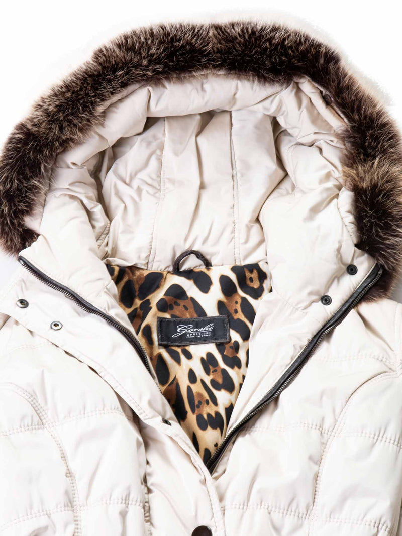 Gorski Down Fox Fur Hood Quilted Puffer Coat Cream-designer resale