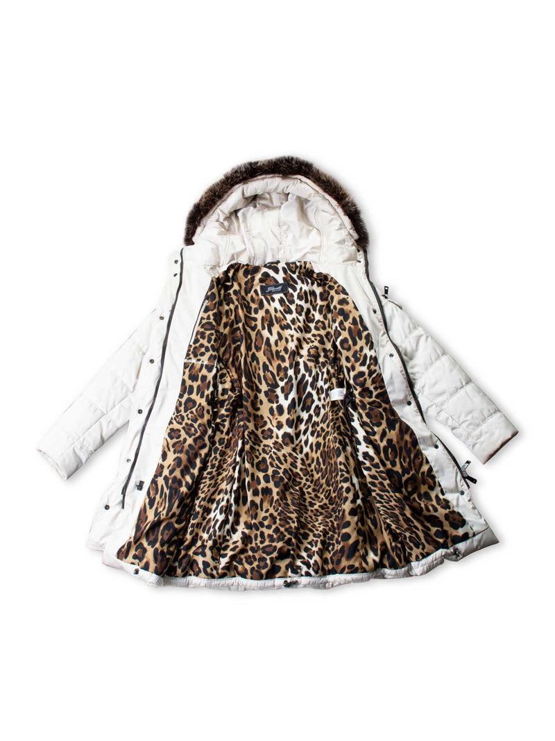 Gorski Down Fox Fur Hood Quilted Puffer Coat Cream-designer resale