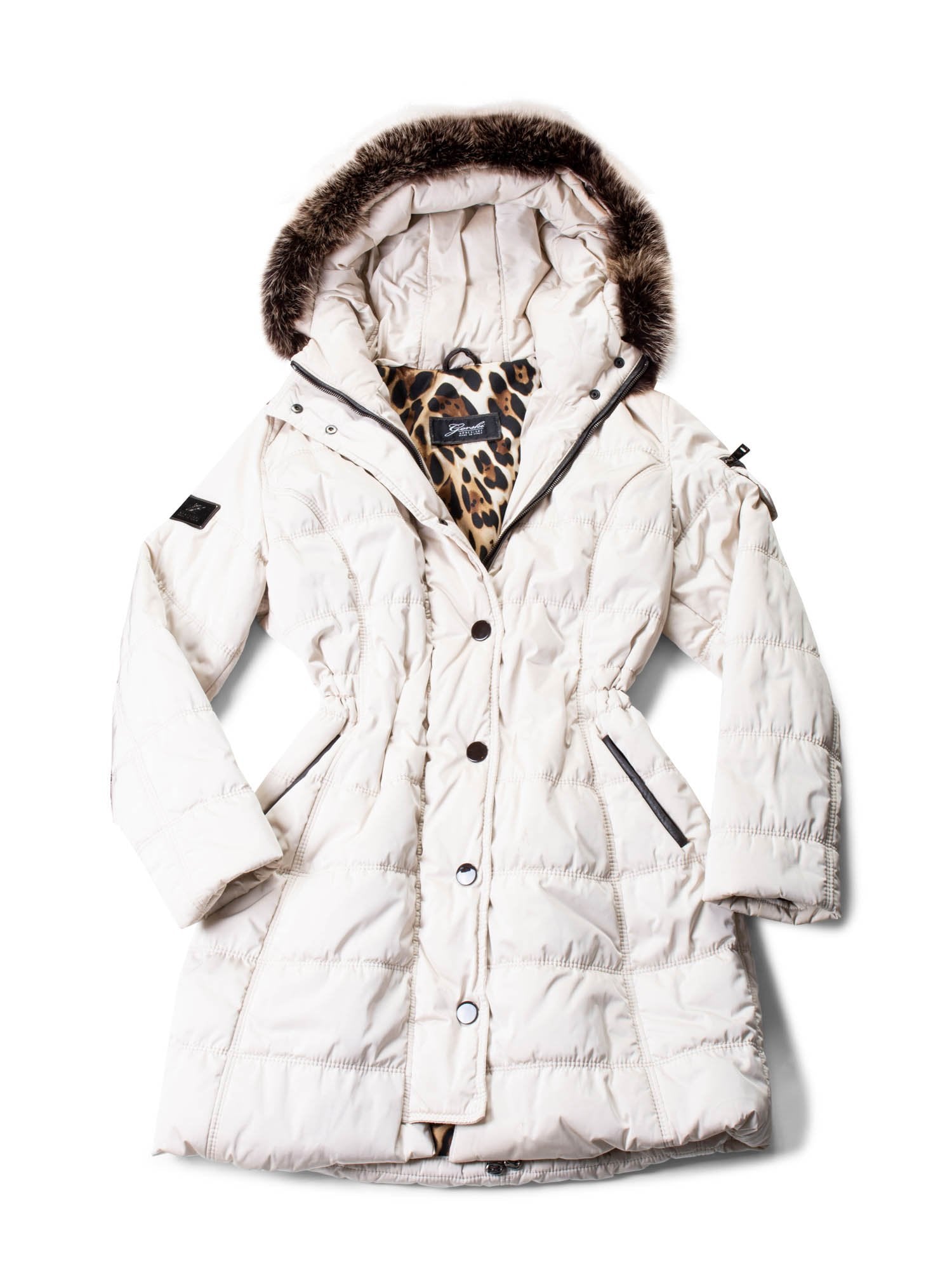 Gorski Down Fox Fur Hood Quilted Puffer Coat Cream-designer resale